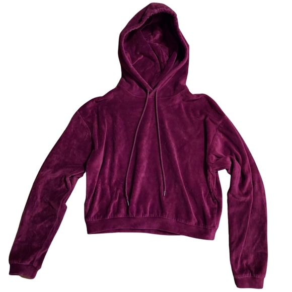 Hot Topic Burgundy Velour Girls Crop Hoodie - Picture 9 of 11